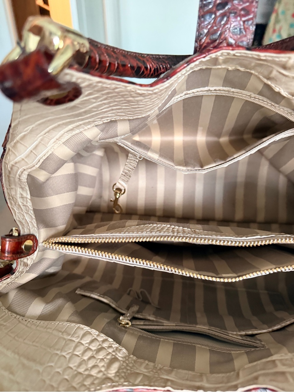 NWT Brahmin Elisa Linen Croc-Embossed Leather Satchel - Picture 3 of 10